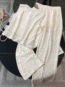 Formidée Plus Size Women Casual Elegant 2 Pieces Lace Set - White - View 4