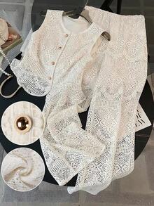 Formidée Plus Size Women Casual Elegant 2 Pieces Lace Set - White - View 7
