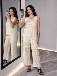 Formidée Plus Size Women Casual Elegant 2 Pieces Lace Set - White - View 2