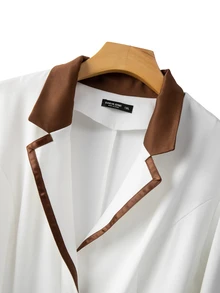 Formidée Plus Size Women White Elegant Formal Bachelorette Party Fall Winter Long Sleeve Blazer Jacket, Minimalist Two Pieces Set, Commute Solid Color - Multicolor - View 5