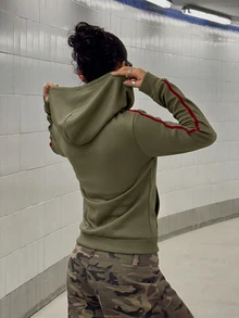 StreetHx American Retro Slim Fit Zipper Hooded Sweatshirt Jacket Women's Wear - Olive Green - View 2