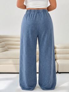 Solflare Plus Size Women's Casual Drawstring Waist Loose Sweatpants For Daily Wear - Baby Blue - View 2