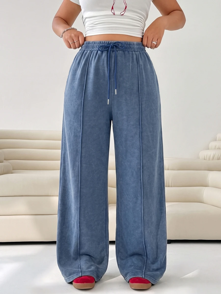 Solflare Plus Size Women's Casual Drawstring Waist Loose Sweatpants For Daily Wear - Baby Blue - View 1
