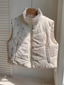 Comfortcana Women's All-Over Print Zipper Casual Daily Winter Padded Vest - White - View 5