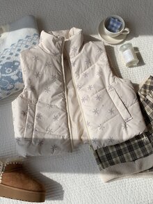 Comfortcana Women's All-Over Print Zipper Casual Daily Winter Padded Vest - White - View 4
