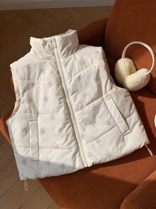 Comfortcana Women's All-Over Print Zipper Casual Daily Winter Padded Vest - White - View 3