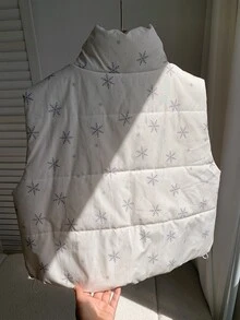 Comfortcana Women's All-Over Print Zipper Casual Daily Winter Padded Vest - White - View 2