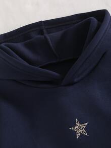 Tween Girls 2 Pcs Hoodie & Leggings Set, Navy Blue Velvet Leopard Print Star Print Long Sleeve, Fall Sets Outfit - Navy Blue - View 6
