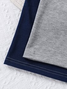 SHEIN Baby Boys Graphic Smart Embroidered Contrast Color Raglan Long Sleeve T-Shirts Back-To-School Birthday Navy Blue Grey Autumn Family Matching - Multicolor - View 6