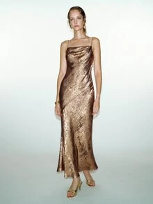 MOTF PREMIUM BACKLESS GLOSSY TEXTURED CRINKLED SATIN MERMAID HEM CAMI ELEGANT DRESS - Champagne - View 1