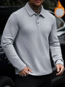 Manfinity CasualCool Men's Long Sleeve Solid Color Casual Mature Polo Shirt, Autumn/Winter - Grey - View 1