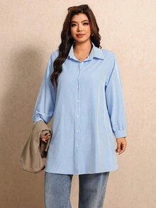 Elaquor Plus Size Striped Long Sleeve Dress And Solid Color Vest Casual 2 Pieces Set - Multicolor - View 5