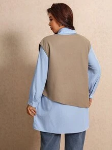Elaquor Plus Size Striped Long Sleeve Dress And Solid Color Vest Casual 2 Pieces Set - Multicolor - View 2
