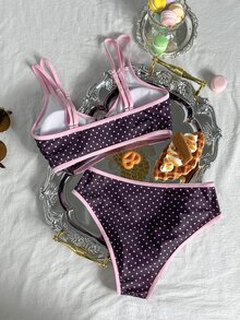 Bonvoyette Women's Summer Beach Polka Dot Halter Tie Sexy Bikini And Triangle Briefs Swimwear Set - Multicolor - View 8