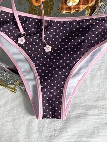 Bonvoyette Women's Summer Beach Polka Dot Halter Tie Sexy Bikini And Triangle Briefs Swimwear Set - Multicolor - View 6