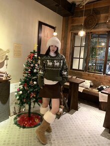 DAZY Women's Autumn/Winter Deer Pattern Crew Neck Long Sleeve Casual Sweater - Green - View 8