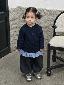 DAZY Cute Comfortable Girls Plaid Sweater - Navy Blue - View 4