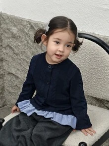 DAZY Cute Comfortable Girls Plaid Sweater - Navy Blue - View 5
