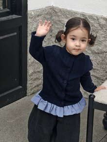 DAZY Cute Comfortable Girls Plaid Sweater - Navy Blue - View 7