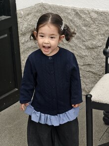 DAZY Cute Comfortable Girls Plaid Sweater - Navy Blue - View 3