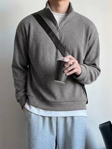 DAZY Sudadera con media cremallera azul marino para primavera/otoño con cuello de solapa y tejido de punto acanalado texturizado para hombres sudaderas con capucha - Gris - Ver 8