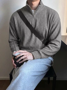 DAZY Sudadera con media cremallera azul marino para primavera/otoño con cuello de solapa y tejido de punto acanalado texturizado para hombres sudaderas con capucha - Gris - Ver 5