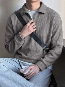DAZY Sudadera con media cremallera azul marino para primavera/otoño con cuello de solapa y tejido de punto acanalado texturizado para hombres sudaderas con capucha - Gris - Ver 4
