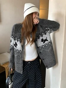 DAZY Women's Colorblock Casual Daily Long Sleeve Sweater Winter - Grey - View 1