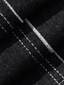 Dazy Plus Loose Long Sleeve Blazer Denim Jacket With Split Line Slimming Long Denim Pants 2 Pieces Set Fall Going Out Beach Black And White Casual Baggy - Black - View 7