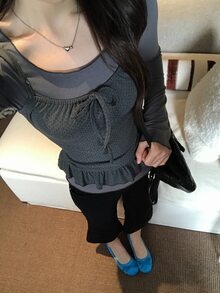 DAZY Women's Round Neck 2 In 1 Patchwork Casual Everyday Long Sleeve T-Shirt - Grey - View 7