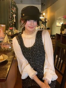 DAZY Women's Korean Style Plaid Single-Breasted Casual Elegant Pinafore Dress - Black - View 1