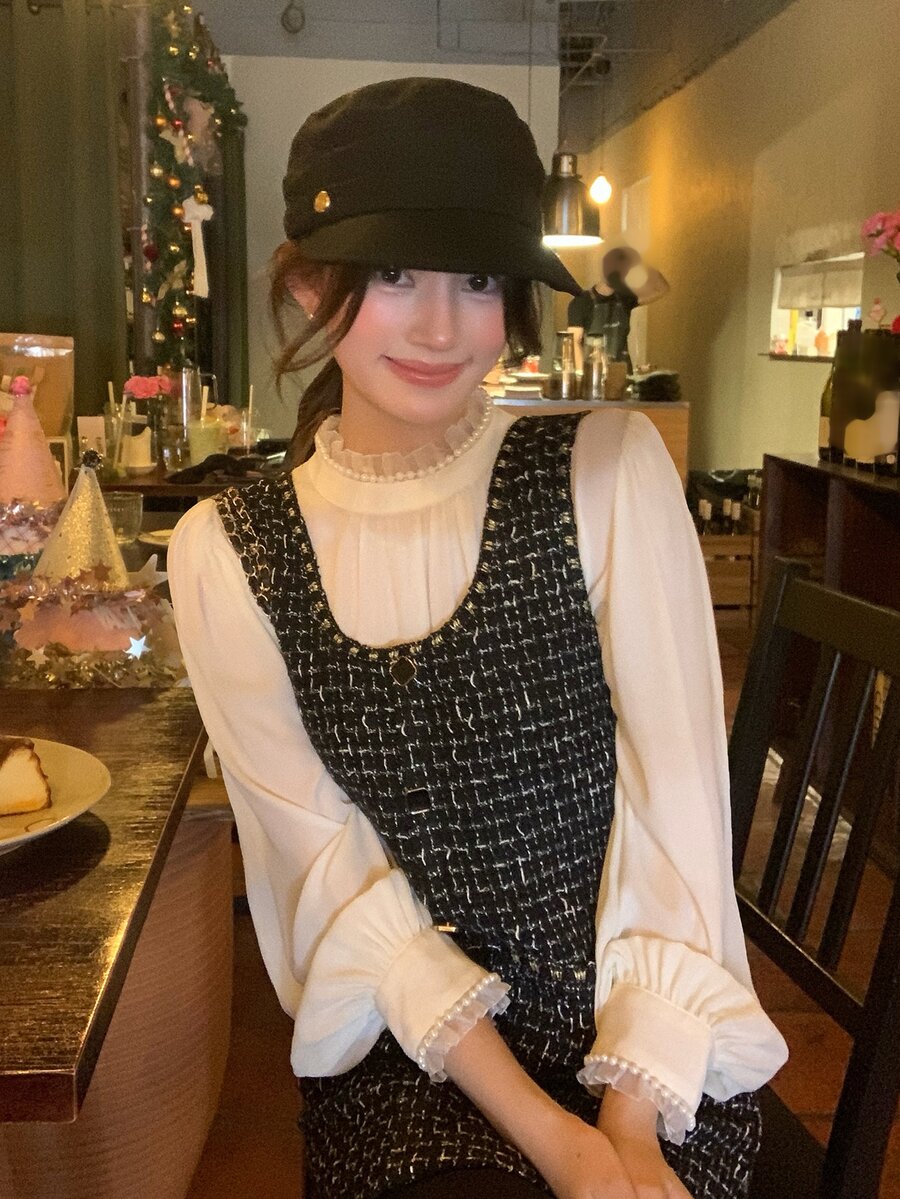 DAZY Women's Korean Style Plaid Single-Breasted Casual Elegant Pinafore Dress - Black - View 1