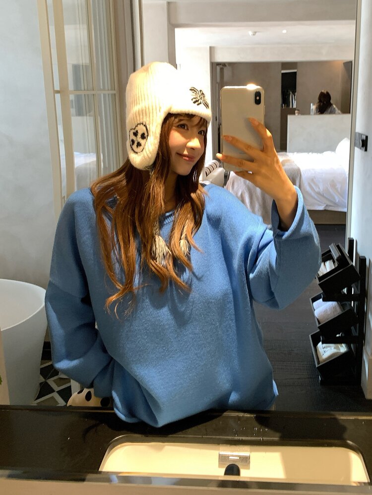 DAZY 女款圓領寬鬆藍色休閒毛衣 冬季 - 寶藍色 - 查看 3