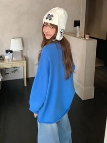 DAZY Women's Round Neck Loose Blue Casual Sweater Winter - Royal Blue - View 4