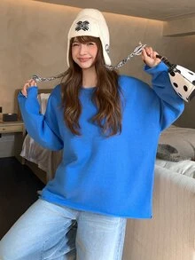 DAZY Women's Round Neck Loose Blue Casual Sweater Winter - Royal Blue - View 6