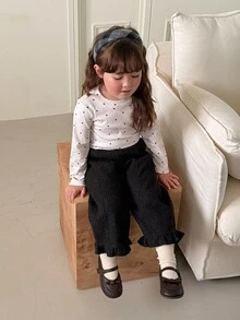 DAZY Infant/Toddler (Girl) Loose Korean Style Ruffle Hem Solid Color Bottoms - Grey - View 5