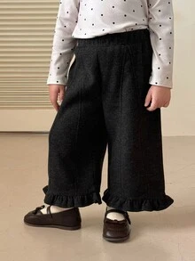 DAZY Infant/Toddler (Girl) Loose Korean Style Ruffle Hem Solid Color Bottoms - Grey - View 4