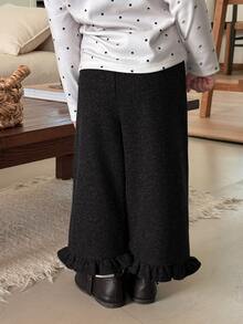 DAZY Infant/Toddler (Girl) Loose Korean Style Ruffle Hem Solid Color Bottoms - Grey - View 2