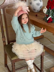 Dazy Kids Infant (Girl) Round Neck Bowknot Tie-Up Korean Style Long Sleeve Sweater Winter - Mint Green - View 8