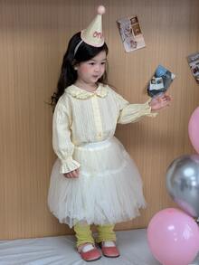 DAZY Infant/Toddler (Girl) Round Neck Peter Pan Collar Spring/Autumn Japanese Style Top - Apricot - View 4
