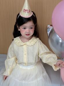 DAZY Infant/Toddler (Girl) Round Neck Peter Pan Collar Spring/Autumn Japanese Style Top - Apricot - View 5