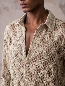 AKNOTIC Men's Cotton Fashion Casual Loose Long Sleeve Shirt With Embroidery Craft, Heavy Design, Beige Cream White, Autumn, Party Gathering, Gift For Boyfriend Husband Son, Halloween, Homme, Slim Fit - White - View 4