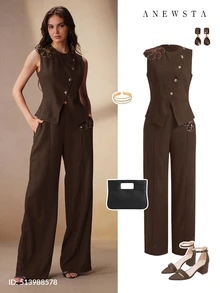 Anewsta Women Two Pieces Outfits Cocktail Dinner Dark Chocolate Elegant Beaded Floral Embellishment - Coffee Brown - View 5