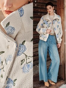 Anewsta Women's New Autumn/Winter Fleece Embroidered Rose Jacket, Casual Daily Wear Thick Outerwear - Apricot - View 2