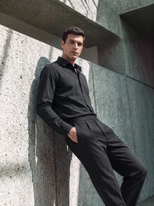TekDrob WaterProof Pleated Pants With Smartphone Pocket And Stretch Waistband With Hidden Internal Drawcord - Black - View 5