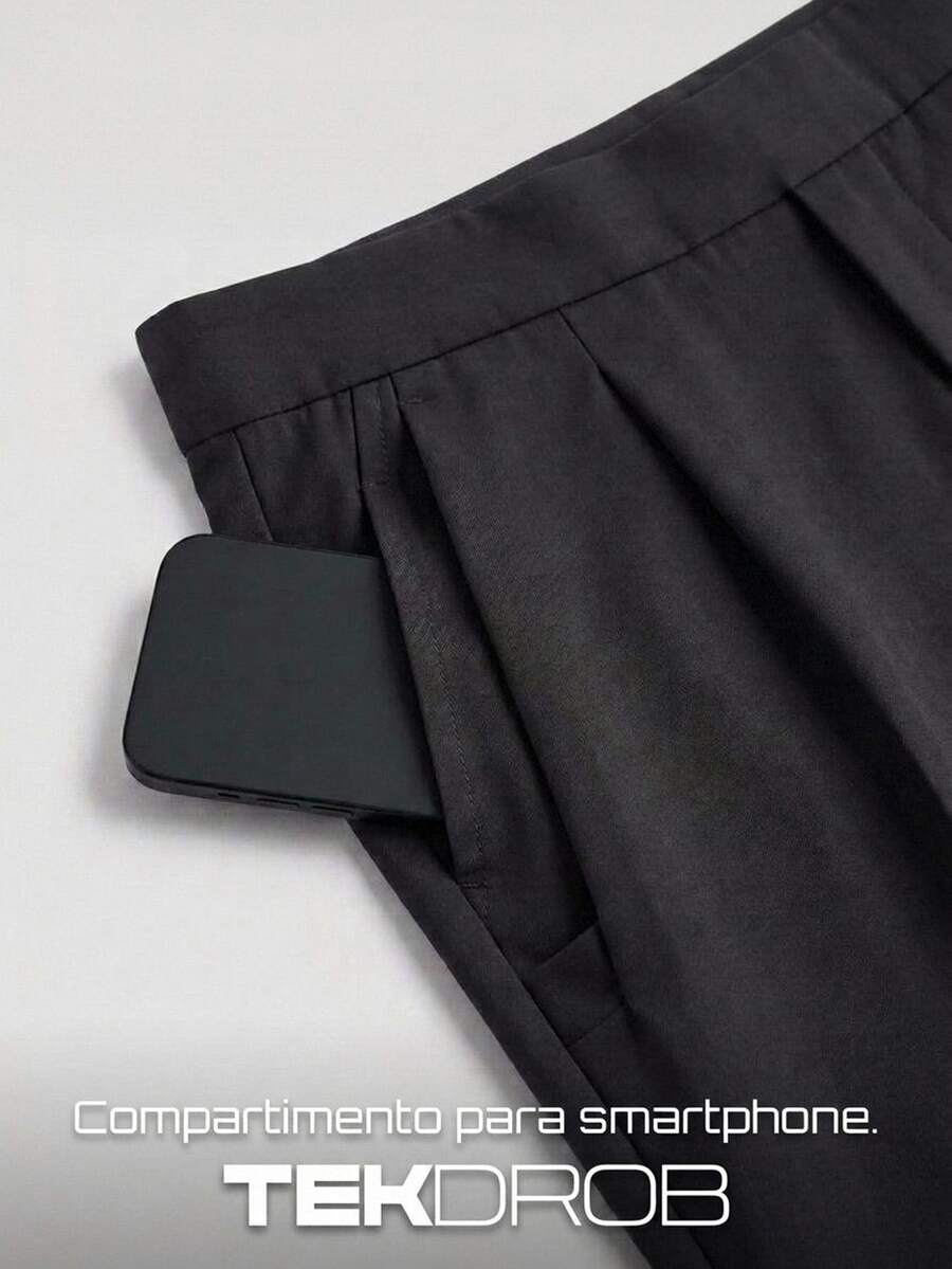TekDrob WaterProof Pleated Pants With Smartphone Pocket And Stretch Waistband With Hidden Internal Drawcord - Black - View 1