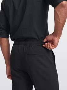 TekDrob WaterProof Pleated Pants With Smartphone Pocket And Stretch Waistband With Hidden Internal Drawcord - Black - View 7