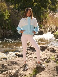 Aralina Leisurewear Active Aqua Spot Plush Sherpa Stripe Teddy Funnel Neck 3/4 Snap Placket Polar Fleece Lined Cosy Warm Sweat Top Fall Winter Snow Jacket - Blue - View 11