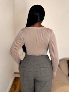 Selianne Women's Solid Color Notch V-Neck Long Sleeve Cropped Casual Sweater - Multicolor - View 2