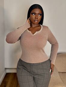 Selianne Women's Solid Color Notch V-Neck Long Sleeve Cropped Casual Sweater - Multicolor - View 3